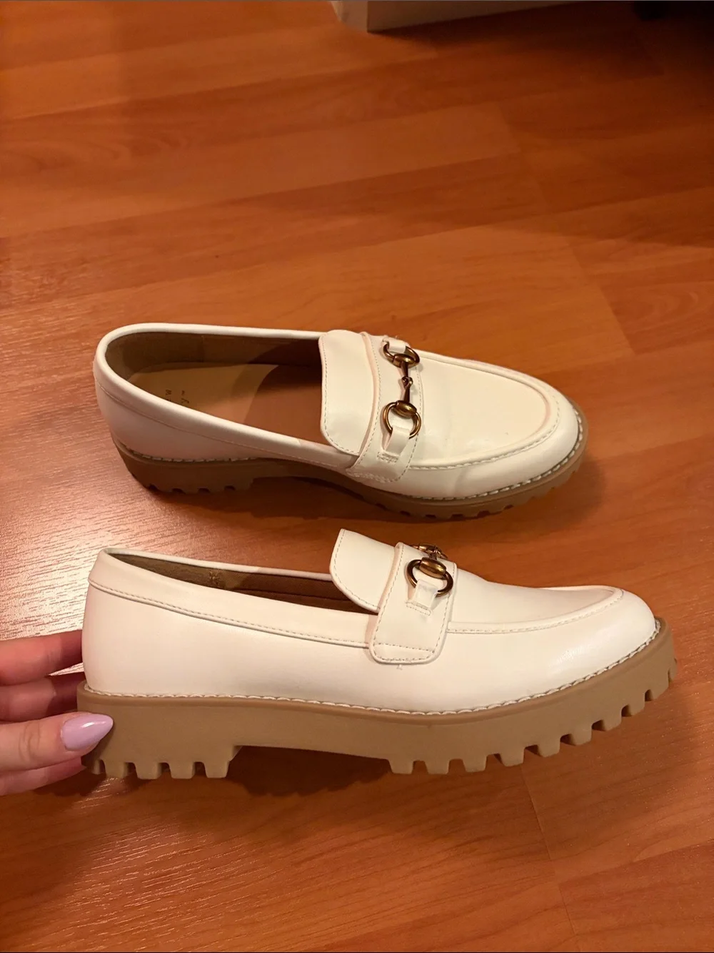 a new day Cream Lug Sole Loafers with Gold Horsebit
